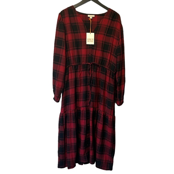 NWT Knox Rose red and black plaid flannel tiered midi dress Size XL - Picture 3 of 9